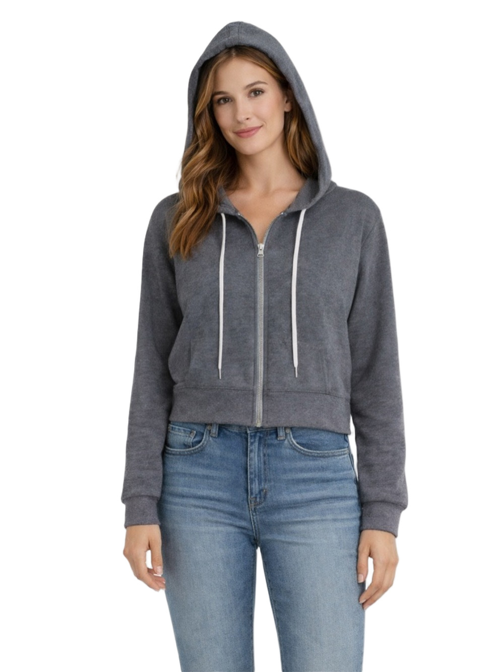 forever 21 Gray Cropped Hoodie zip up sweatshirt with drawstring